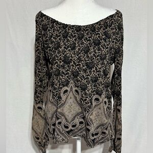 Liz Wear Elegant Black and Cream Long Sleeve Blouse Size Large
